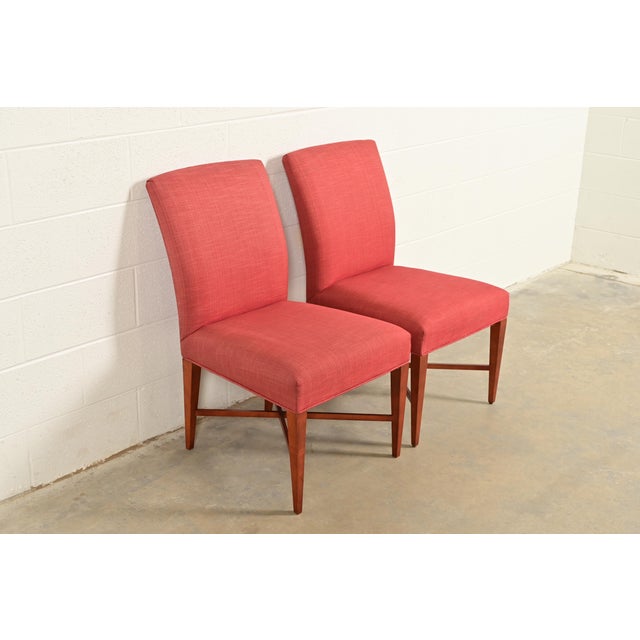 Baker Furniture Company Baker Furniture Modern Regency Sycamore Wood Upholstered X-Base Side Chairs or Dining Chairs, Pair For Sale - Image 4 of 15