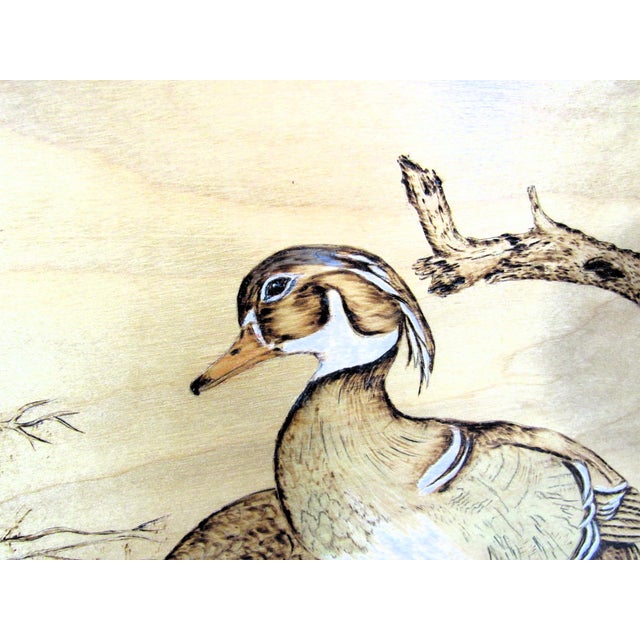 Late 20th Century Late 20th Century Folk Art Choctaw Native American Pyrogrophy Wood Burning Wood Duck Art Signed For Sale - Image 5 of 15