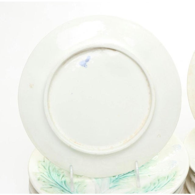 Asparagus 19th Century Luneville French Faïence Barbotine Majolica Asparagus and Artichoke Plates- Set of 6 For Sale - Image 8 of 10