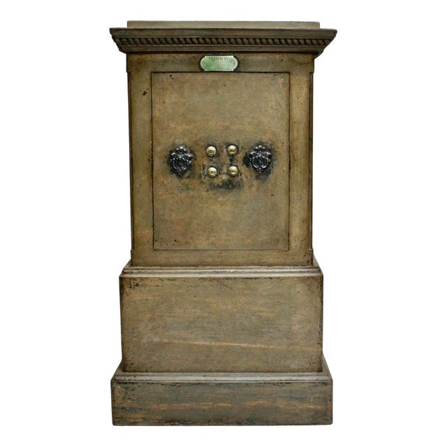Antique French Stand Up Safe on Oak Base from Petit Jean, 1870 For Sale