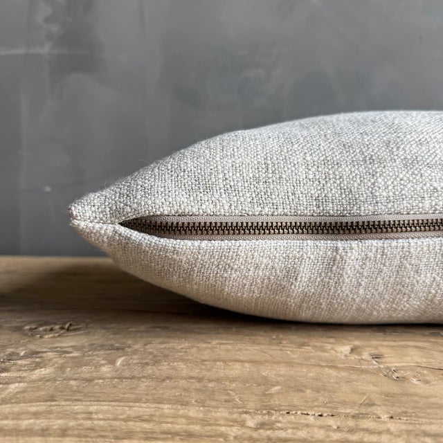 100% Belgian Otis Linen Snow Lumbar Pillow 12" X 20" With Down Insert For Sale - Image 4 of 9