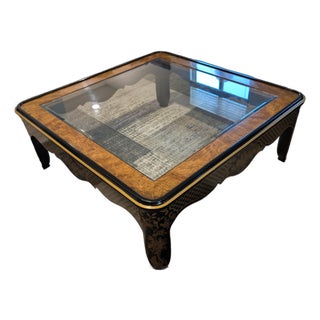 1980s Drexel Heritage "Et Cetera" Chinoiserie Burlwood & Lacquer Coffee Table For Sale