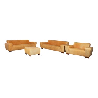 Leather 3-Seater Sofas, Lounge Chair and Ottoman in Cognac Leather from Machalke, Set of 4 For Sale