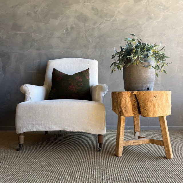 This solid stump slice was turned into a side table or stool. The solid thick top has a beautiful movement with unique...