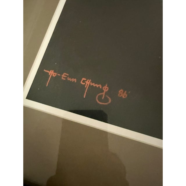 Rare Ho-Ewn-Chang Signed Albert Einstein Print Glass Framed 1986 For Sale - Image 4 of 7