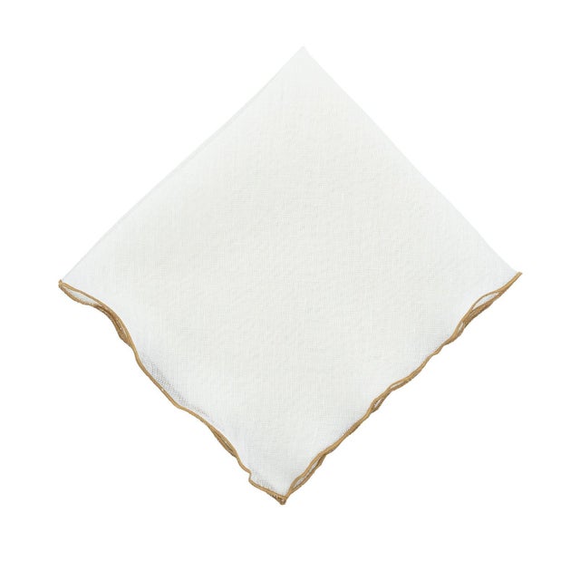 White Linen Napkins With Gold Ruffled Edges, Set of 4 For Sale - Image 8 of 12