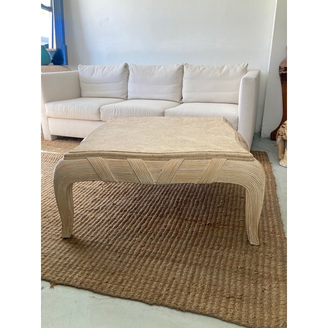 Gabriella Crespi Pencil Reed Rattan Coffee Table With Inset Tessellated Stone Top For Sale - Image 9 of 10