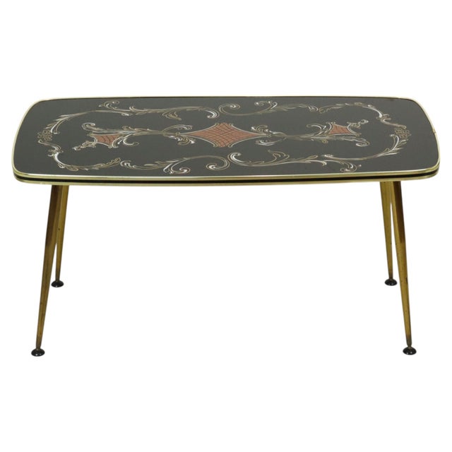 Vintage Rockabilly Glass Coffee Table with Conical Gold Legs, 1950s For Sale - Image 11 of 15