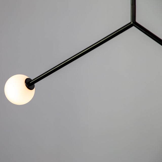 Metal Y Pendant Small, Black, 23in H, 3 Inch Glass Globes, by Research.Lighting, Modern, Minimal Hanging Light For Sale - Image 7 of 11