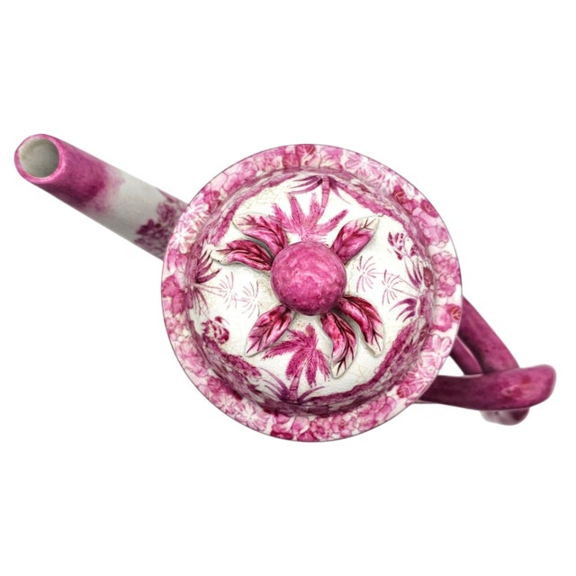 White Late 20th Century Maximalist Pink Chinoiserie Lidded Coffee Pot, Fine Crackle Glaze Porcelain 11.75" For Sale - Image 8 of 17