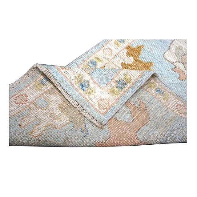 21st Century Turkish Oushak Wool 2X10 Gold, Light Blue & Ivory Handmade Runner Rug #1144116 For Sale - Image 10 of 11
