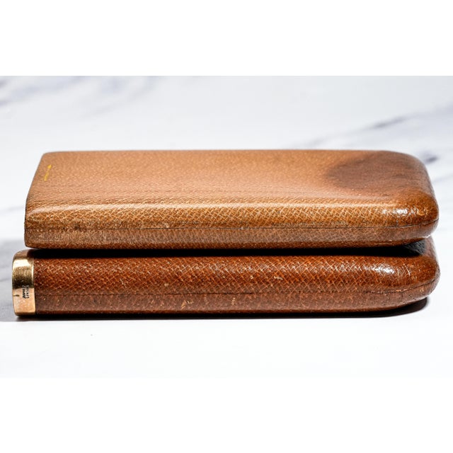 Superb Large Asprey & Co. Antique Art Deco Leather 9kt Gold Cigar Case Tobacciana For Sale - Image 12 of 16