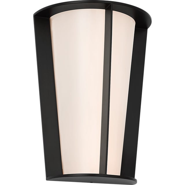 Phinn 12" Tapered Sconce in Modern Iron with White Glass Designer: Barbara Barry Finish: Modern Iron Height: 12" Width: 9"...