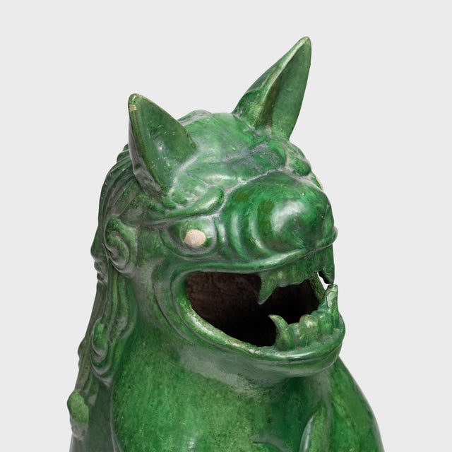 Late 19th Century Antique Chinese Green Glazed Mythical Protector, 19th Century For Sale - Image 5 of 6