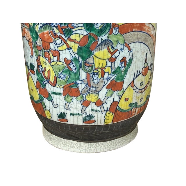 Orient Crackle Gray Warrior Graphic Artistic Pottery Ceramic Vase For Sale In San Francisco - Image 6 of 14