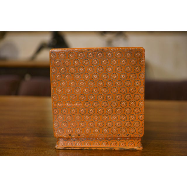 Orange Antique Square Box with Geometric Floral Decoration, 1800s For Sale - Image 8 of 9