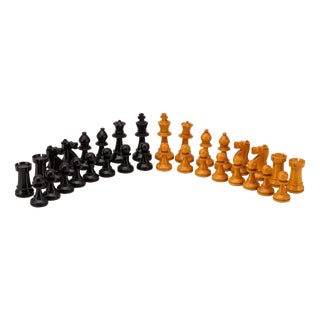 Antique English Cased Chess by Staunton, 1950, Set of 33 For Sale