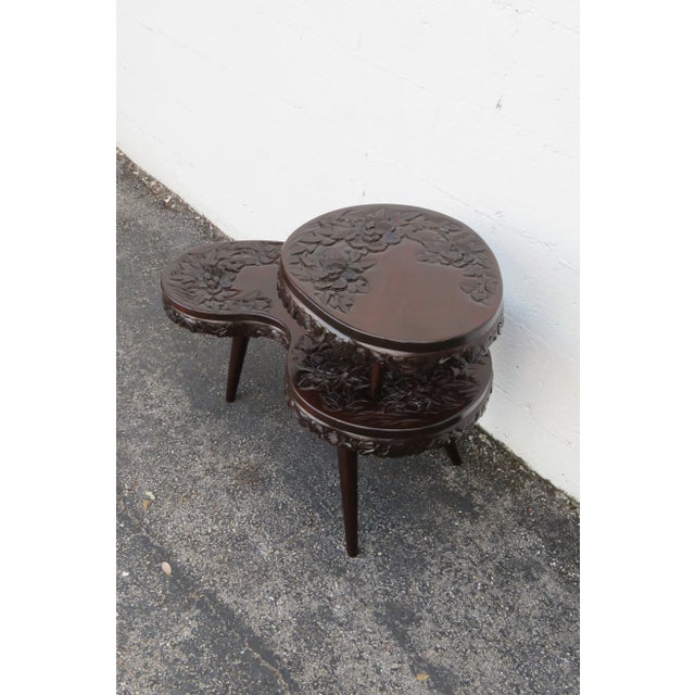 Wood Heavy Carved Solid Mahogany Kidney Shape Two Tiers Coffee Table For Sale - Image 7 of 12