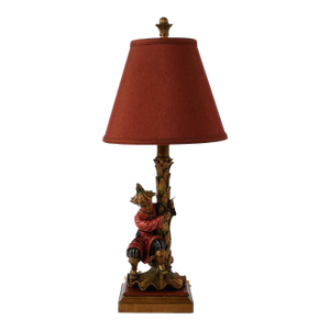Figural Table Lamp With Chinese Man and Banana Tree Motif, Composite Sculpture