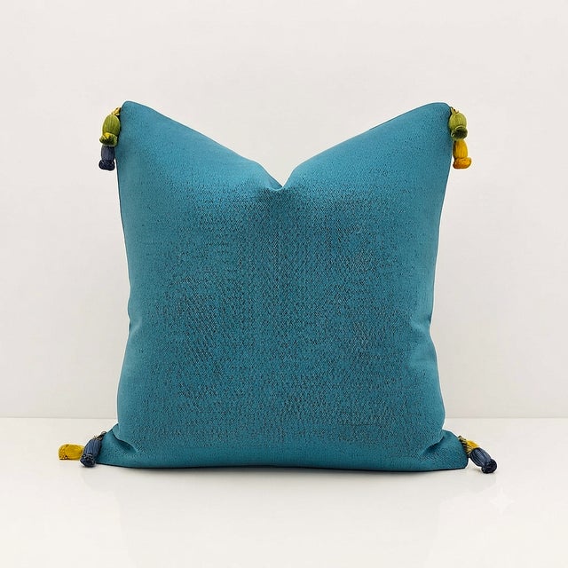 Vibrant Cottagecore Charm: Hana Chess in Ruby + Romo Miro in Beijing Blue + Down-Feather Filled Pillows = a Set of 4 For Sale - Image 9 of 17