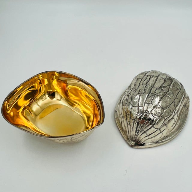 1970s 1970s Silverplate Walnut Shaped Trinket Box Gold Interior For Sale - Image 5 of 13