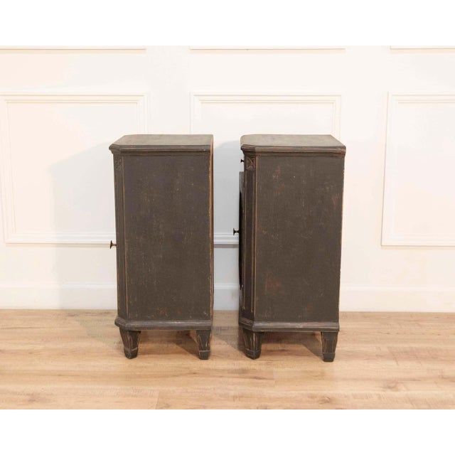 Gustavian (Swedish) Pair of Swedish Nightstands in Black Paint, Circa 1880 For Sale - Image 3 of 8