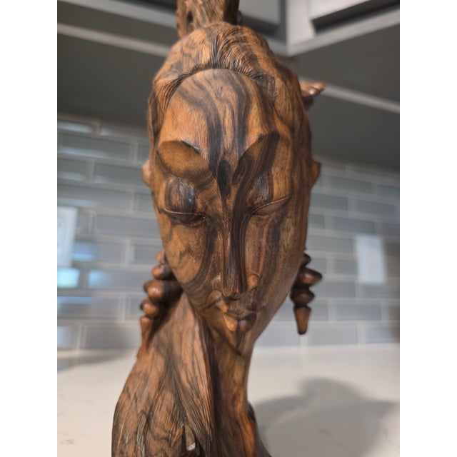 Art Deco Mid 20th Century Balinese Macassar Ebony Art Deco Busts by I Wayan Suweda (Sumampan, Bali) - a Pair For Sale - Image 3 of 12