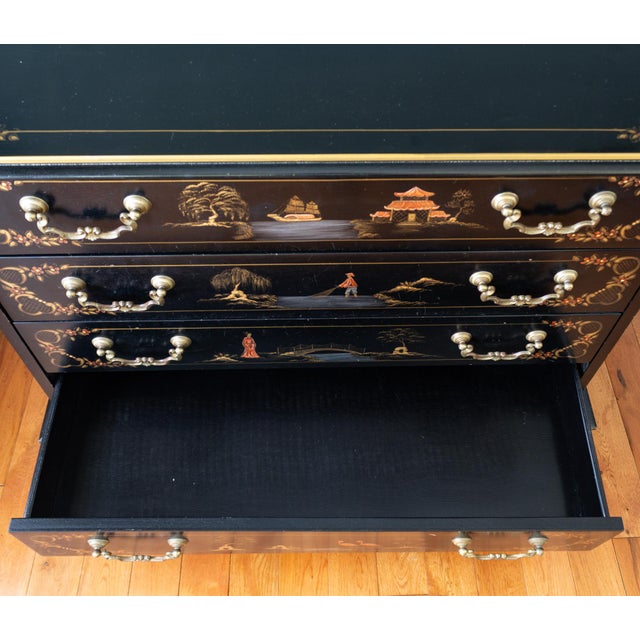 Habersham Black Chinoisere Hand Painted Chest of Drawers | Dresser For Sale - Image 14 of 18