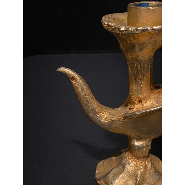 Pierre Casenove Mid 20th Century Pierre Casenove Bronze Gold Gilded Candle Holder For Sale - Image 4 of 5