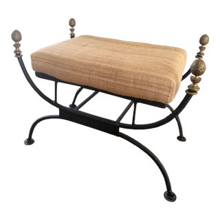 Mid 20th Century Wrought Iron Curule Bench Brass Artichoke For Sale