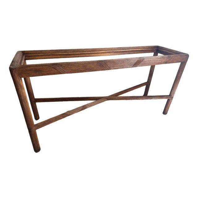1970s Gabriella Crespi Style Pencil Reed Console Table With New Glass For Sale