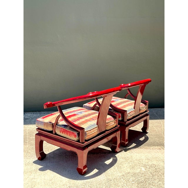Vintage Candy Apple Lacquer Horseshoe Chairs After James Mont - A Pair For Sale - Image 9 of 12