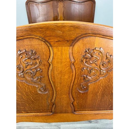 Vintage French Louis Style Oak Double Bed Frame with Carved Headboard For Sale - Image 12 of 13