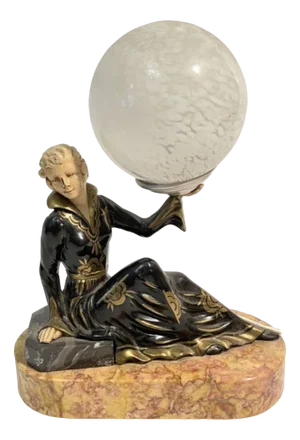 Art Deco Hand Painted Table Lamp on Marble Base