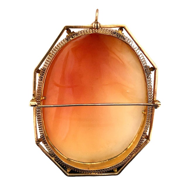 Victorian Shell Cameo Brooch Pendant, Hand-Carved, Gold Setting For Sale - Image 4 of 7
