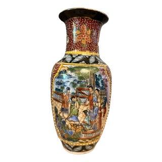 Japanese Satsuma Vase with Court Scene by Moriage Decoration, 1920 For Sale