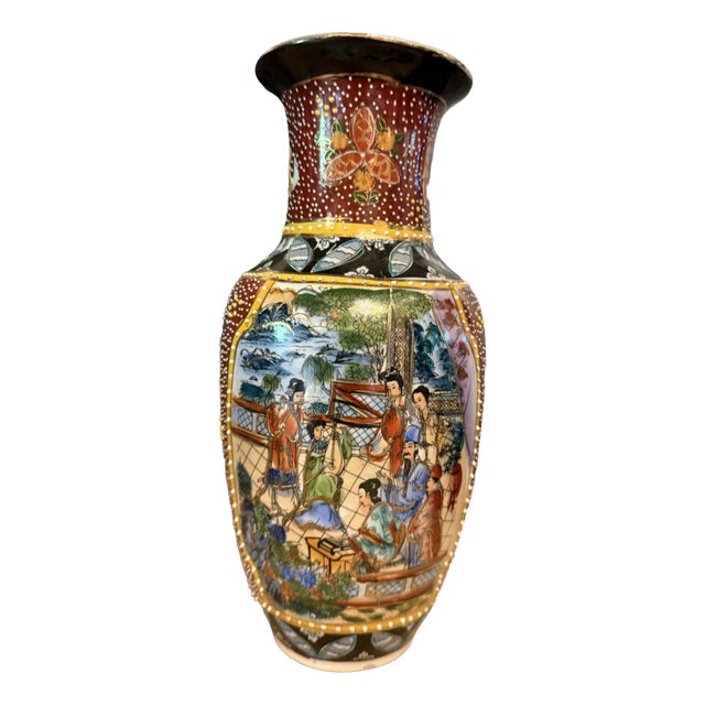 Japanese Satsuma Vase with Court Scene by Moriage Decoration, 1920 For Sale