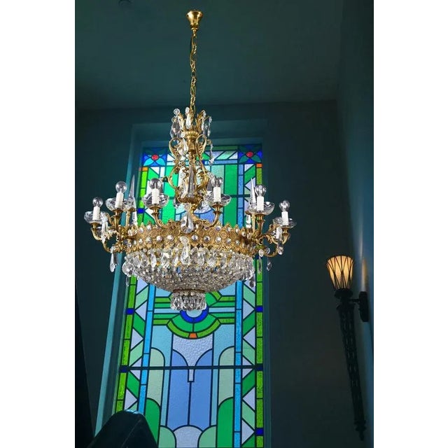Crystal and Brass Chandelier, Italy, 1930s For Sale - Image 18 of 18