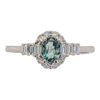 Alexandrite Ring W Natural Diamonds in Solid 14k White Gold | Ov 5.5x4mm, Size 6.75 For Sale