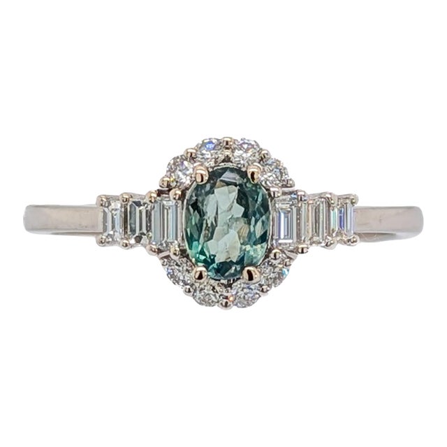 Alexandrite Ring W Natural Diamonds in Solid 14k White Gold | Ov 5.5x4mm, Size 6.75 For Sale