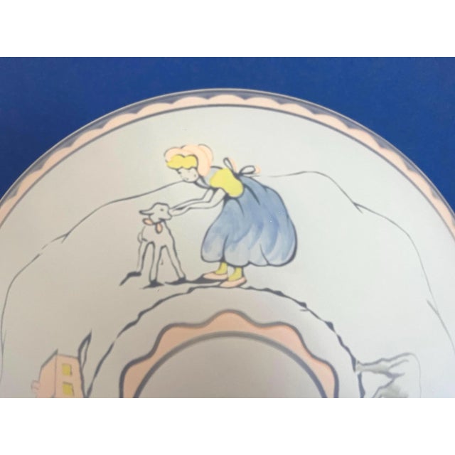 Adorable children's frosted matte glass ceiling light reverse painted in soft shades of pink, blue, and yellow like an...