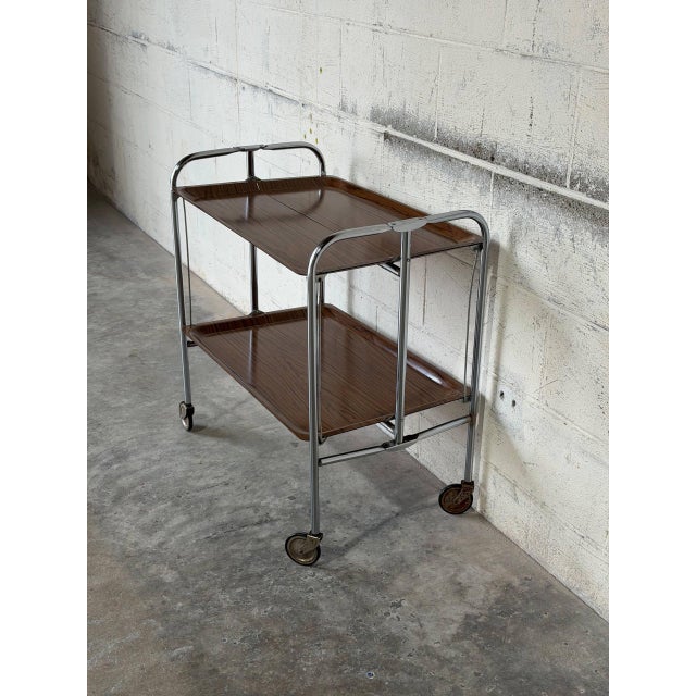 Two-Tier Rosewood Foldable Bar Cart German Mid-Century Modern 1970s For Sale - Image 4 of 10
