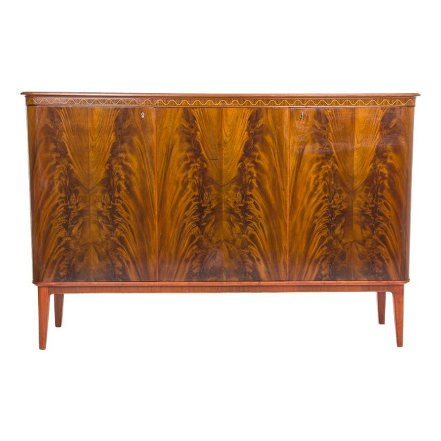Swedish Modern Sideboard in Pyramid Mahogany, 1940s For Sale