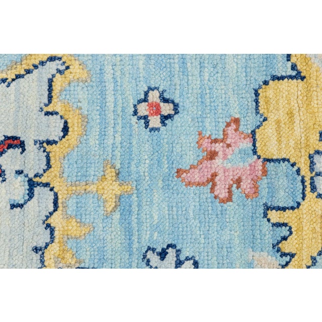 2020s 10x14 Modern Oushak Style Hand-Knotted Wool Area Rug in Sky Blue With Terracotta For Sale - Image 5 of 12