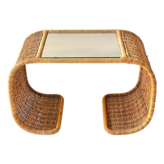 Rattan and Glass Waterfall Side/End Table, 1970 For Sale