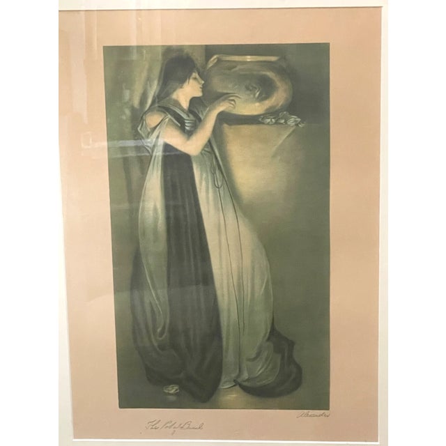 Hand-signed and framed 19th-century lithograph titled, "The Pot of Basil" or "Isabella", by the famous Art Nouveau artist,...