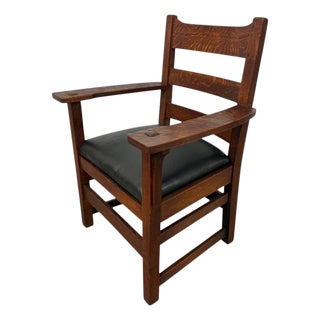 Antique Arts & Crafts Stickley Style Mission Oak Arm Chair For Sale