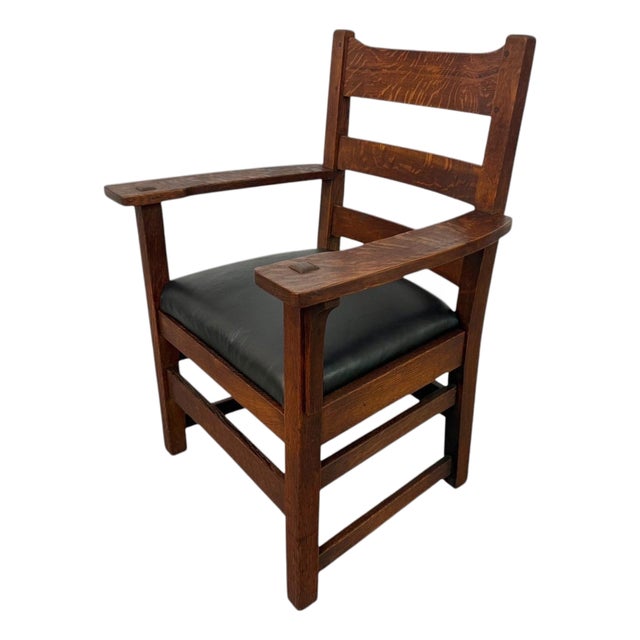 Antique Arts & Crafts Stickley Style Mission Oak Arm Chair For Sale