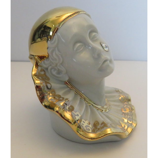 1980s Limoges Capodimonte Porcelain Pierrot Clown Figurine With Swarovski Crystal Teardrop 1980s For Sale - Image 5 of 13