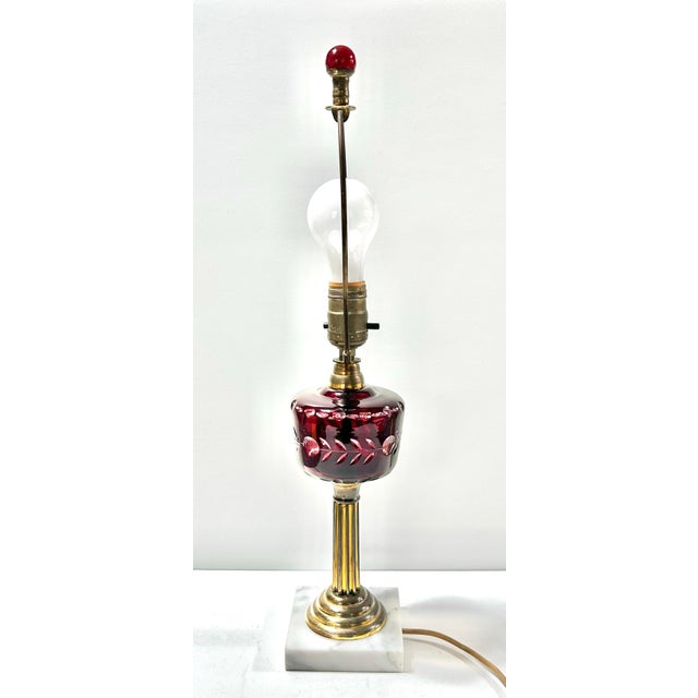 Antique Bohemian Ruby Red Cut Etched Crystal Lamp For Sale In Louisville - Image 6 of 11